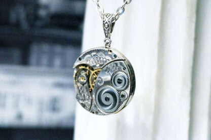Steampunk silver vintage watch necklace