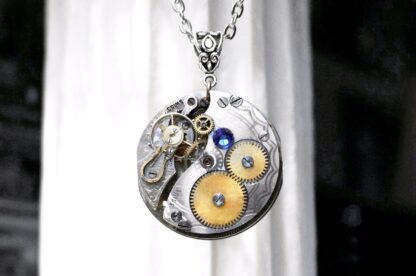 Steampunk silver vintage watch necklace