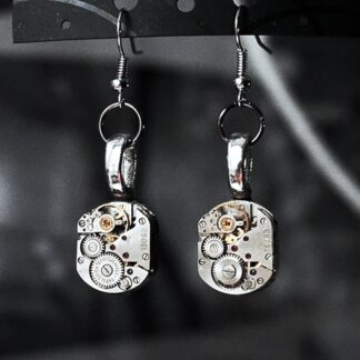 steampunk earrings jeweled with rubies