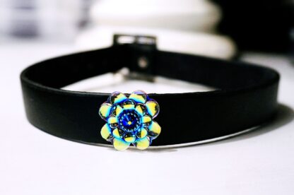 BDSM leather submissive day Collar psychedelic flower