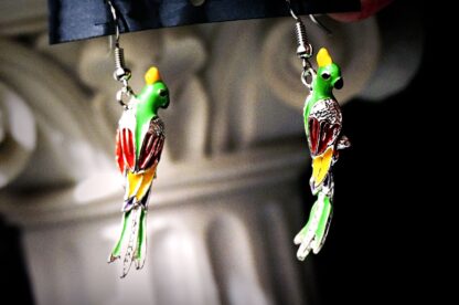 Hippie chic boho style earrings parrot bird
