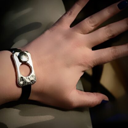 Submissive dominatrix leather lock bracelet