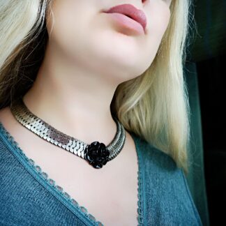 Submissive black rose collar BDSM necklace steampunk jewelry