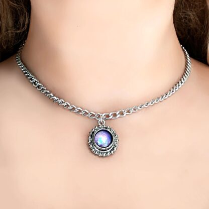 BDSM jewelry submissive day collar holographic chain necklace psychedelic pendant