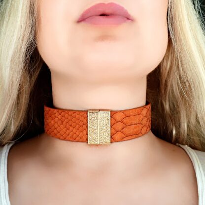 Submissive day collar leather necklace vegan choker Steampunk BDSM Marrakesh