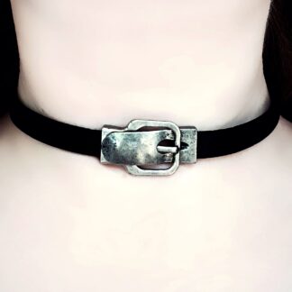 Submissive collar black leather choker Steampunk BDSM