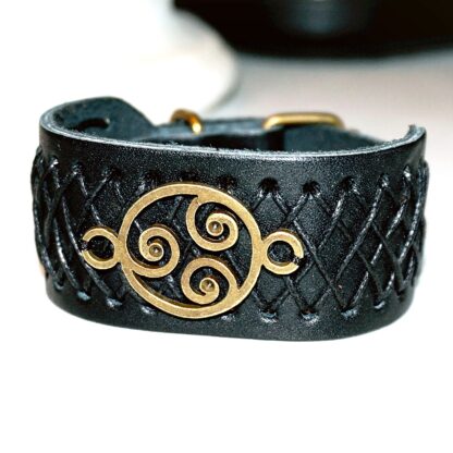 Steampunk BDSM jewelry mens leather bracelet triskele symbol