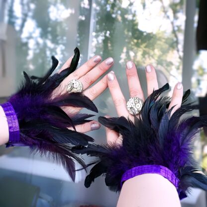 Steampunk BDSM submissive feather cuffs slave bracelet
