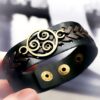 Steampunk BDSM jewelry mens leather bracelet triskele symbol