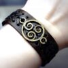 Steampunk BDSM jewelry mens leather bracelet triskele symbol