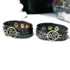 Steampunk BDSM jewelry mens leather bracelet triskele symbol