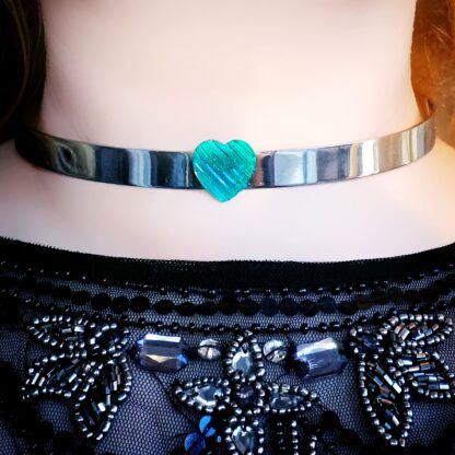 Steampunk BDSM sewelry submissive day collar heart holographic choker