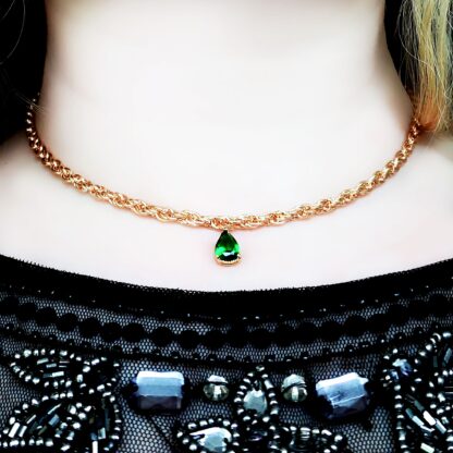 Submissive day collar Steampunk BDSM jewelry necklace emerald pendant