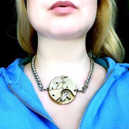 Steampunk BDSM jewelry gold necklace cyberpunk dominant dominatrix mistress slave robot pendant