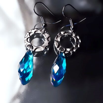 Steampunk BDSM jewelry o-ring earrings blue crystals submissive slave