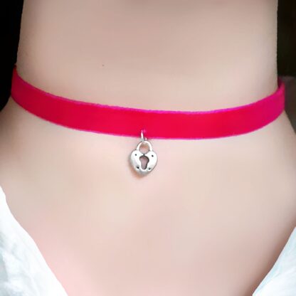Steampunk BDSM submissive day collar pink choker charm lock pendant