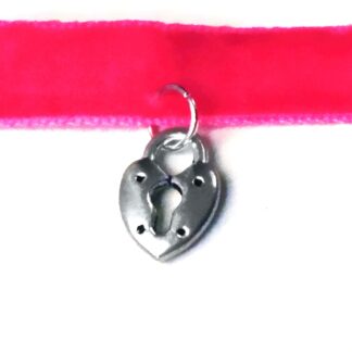 Steampunk BDSM submissive day collar pink choker charm lock pendant