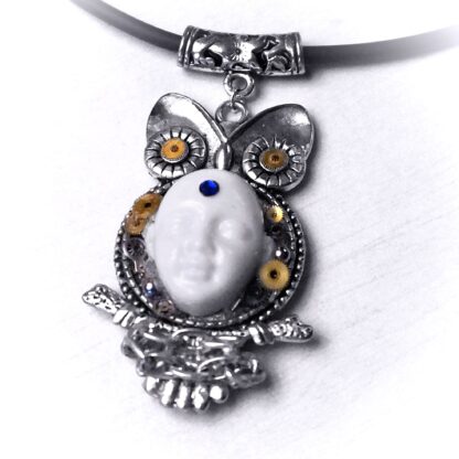 Steampunk BDSM jewelry cyberpunk owl necklace Buddha psychedelic trance collar