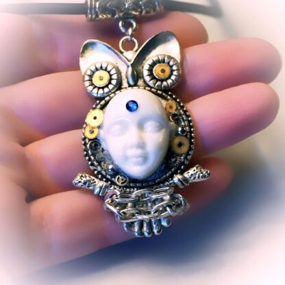 Steampunk BDSM jewelry cyberpunk owl necklace Buddha psychedelic trance collar