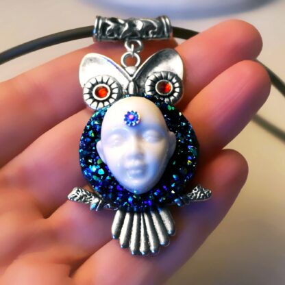 Steampunk BDSM jewelry cyberpunk owl necklace Buddha psychedelic