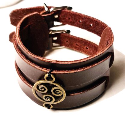 Steampunk BDSM jewelry mens leather bracelet triskele symbol cuff submissive dominant