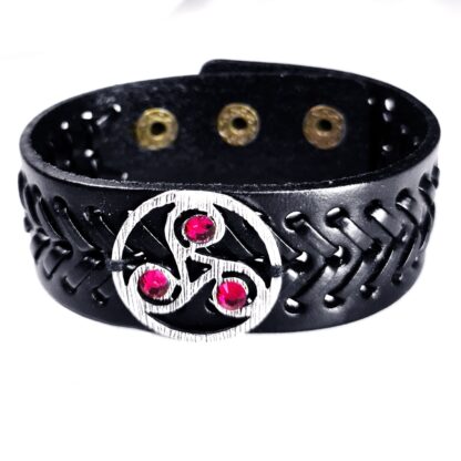 Steampunk BDSM jewelry dominatrix leather bracelet triskele symbol cuff