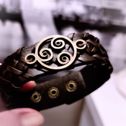 Steampunk BDSM jewelry mens leather bracelet triskele symbol cuff