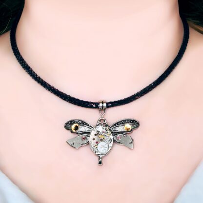Steampunk BDSM jewelry day collar cyberpunk dragonfly necklace with rubies