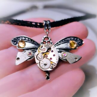 Steampunk BDSM jewelry day collar cyberpunk dragonfly necklace with rubies