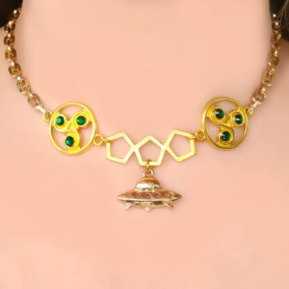 Steampunk BDSM jewelry submissive day collar ufo necklace futuristic choker