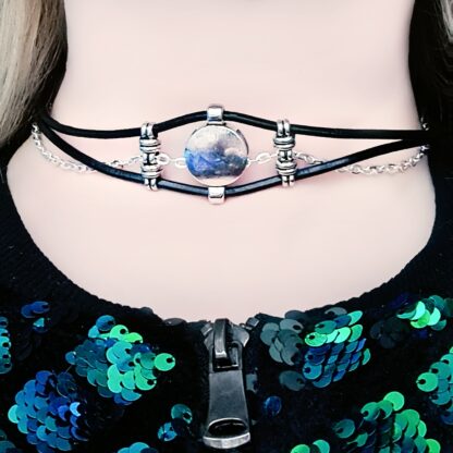 Steampunk BDSM jewelry submissive day collar leather choker with chain