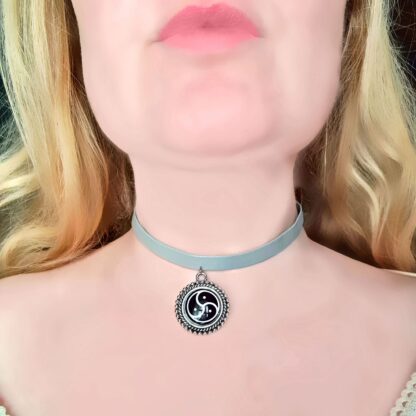 day collar triskele sub necklace vegan leather choker