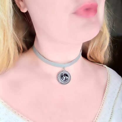 day collar triskele sub necklace vegan leather choker