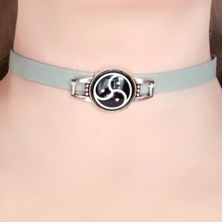 Steampunk BDSM jewelry sub collar with triskele vegan leather necklace